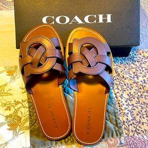 NIB COACH ISSA LEATHER SANDALS in WALNUT Color Size 8
